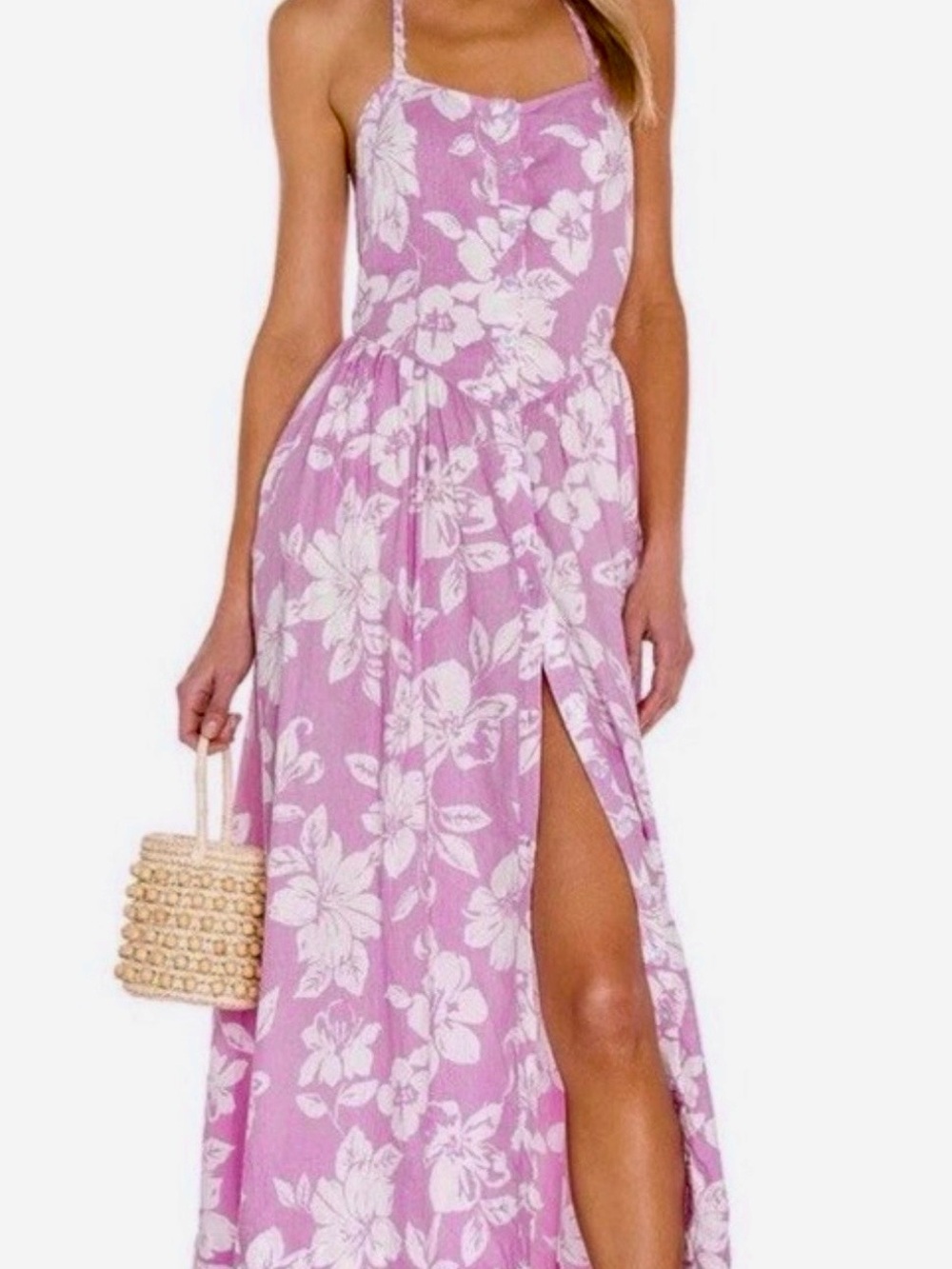 Free People Pink and White Floral Halter Maxi Dres